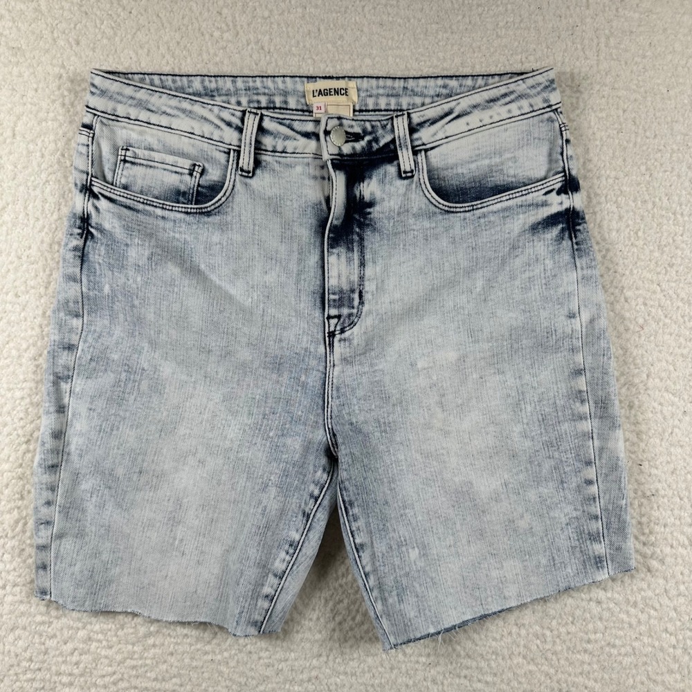 L'AGENCE Zoe High Rise Denim Shorts Women 31 Cutoff Bermuda USA Made Light Wash